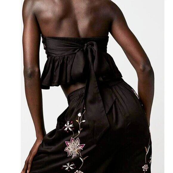 New Free People Harmoney Floral Embroidered Set $298 XS Black Crop Top & Pants - Picture 3 of 5